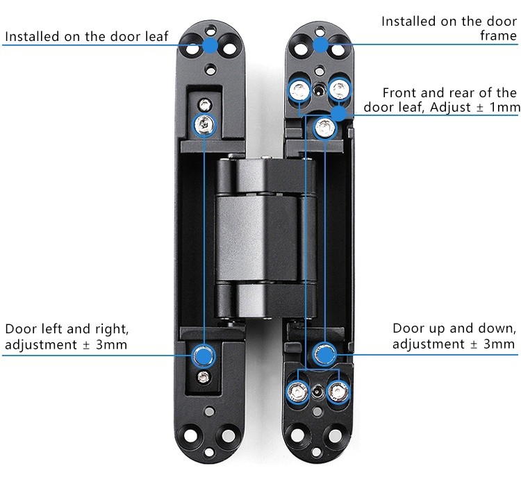 Hot selling easy to install durable zinc alloy concealed 4d gate hinges heavy duty wooden door hinge