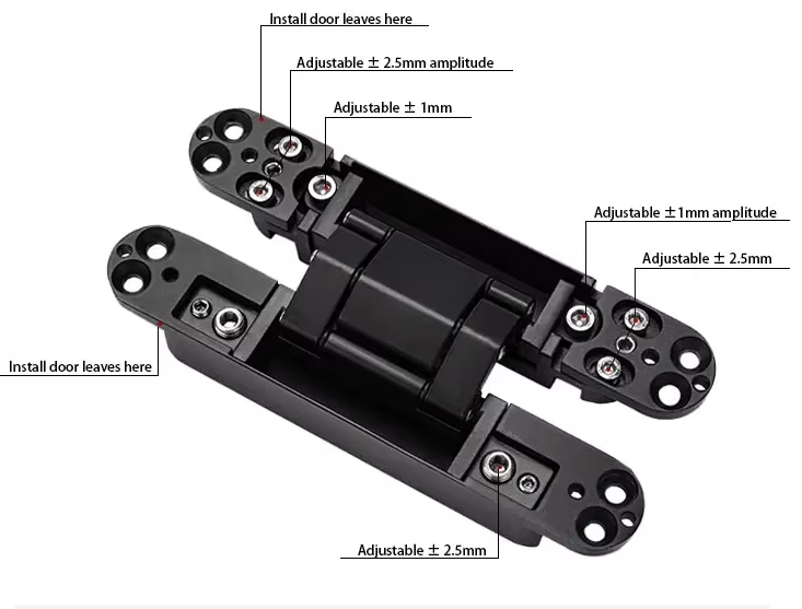 Hot selling adjustable heavy-duty zinc alloy hidden invisible concealed pivot 3d hinge for wooden door window